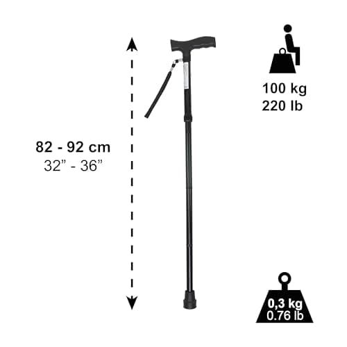 PEPE Mobility Folding Walking Stick for Women and Men, Adjustable, Black — view 2