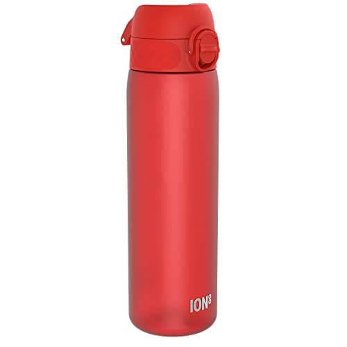 Ion8 Water Bottle, 500 ml/18 oz, Leak Proof, Easy to Open, Secure Lock, Dishwasher Safe, BPA Free, Hygienic Flip Cover, Carry Handle, Fits Cup Holders, Easy Clean, Carbon Neutral, Red