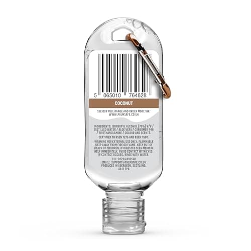 Palm Safe Coconut 60ml Anti Bacterial Premium Hand Sanitiser Travel Size Refillable Clip Bottle Quick Drying Non Sticky Extra Moisturising Kills 99.9% of Viruses and Bacteria — view 2