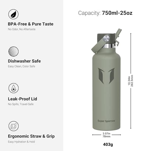 Sparrow Insulated Water Bottle 750ml FlipFlow Metal Drinks Bottle Straw — view 3