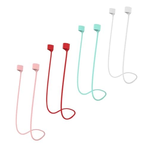 COMPUKAS 4pcs Silicone Magnetic Anti-lost Earphone Strap Cord, Soft Sport Neck Lanyard Rope, Wireless Headset Protector Compatible with True Wireless Earbuds, Multi-color Set for Outdoor