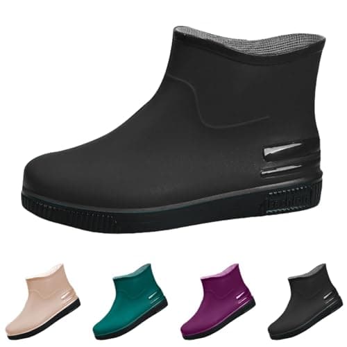 HEONSATI Rubber Booties for Women Uk Water with Thick Soles Fashion Walking Wellies Wellingtons Chelsea Boot Comfortable Plastic Lightweight Waterproof Non-Slip Rain Boots for Fishing Travel Garden — view 2