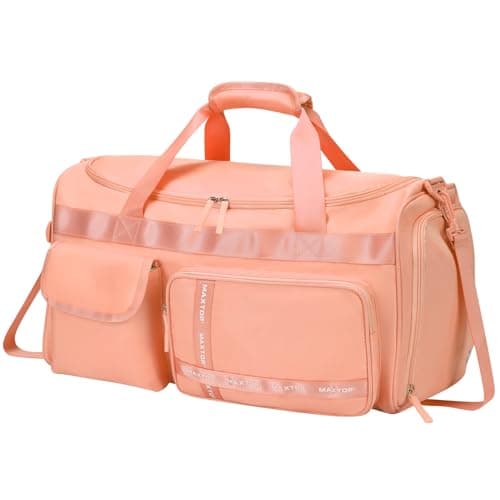 MAXTOP Travel Duffle Bag for Women Carry On Tote Weekender Overnight Bag Large Capacity Duffel Bag With Shoe Compartment,Gym Tote Bag with Dry and Wet Separation, Orange, L Size, Gym Bag