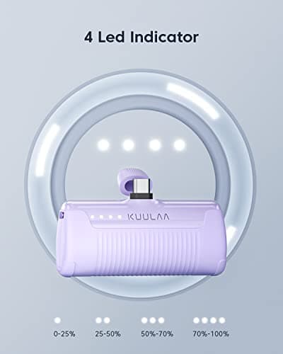 Kuulaa Portable Charger USB C Power Bank 4500mAh Small Portable Phone Charger Android Compact Plug in Battery Pack Portable Compatible with iPhone 15, Samsung Galaxy, Moto, LG, Pixel Purple — view 4
