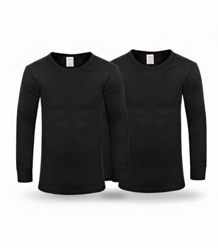 Mens Thermal 2 Pack Underwear Vests Long Sleeve Tops, Thermal T-Shirt Warm Underlayer Winter Thermals Base Layer Clothing Men Vest Top Size S-XXL (XXL Black)