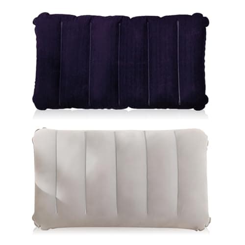 2 Pcs Inflatable Camping Pillow, Soft Flocked Blow Up Pillow for Travel