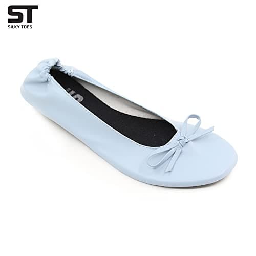 Silky Toes Foldable Flat Shoes for Women | Portable Ballet Flats for Weddings, Parties, Events, Travel |Comfortable Cushioned, Light Blue, 5-6 — view 3