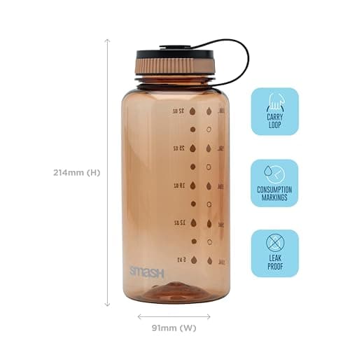 Smash 1 Litre Screw Cap Wide Mouth Water Bottle with Water Markings, Toffee — view 3