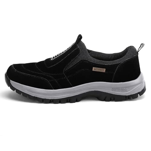 Walking Shoes for Men Outdoor Hiking Orthopedic Shoes with Arch Support Slip On Waterproof Anti-Slip Lightweight Loafers Fashion Low-top Safety Sneakers(Black,10 UK)