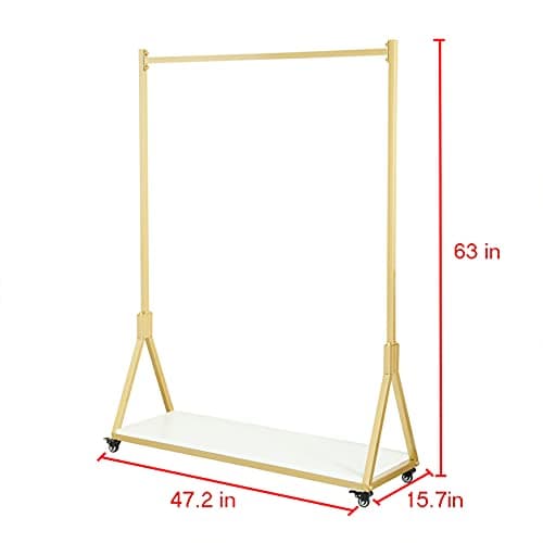 Ethemiable Clothes Store Simple Rolling Garment Rack with Wheels,Storage Shoe Bag Clothing Display Stands,Office Organization Shelf,Home Dress Hanging Shelves（Gold with Wood Board, 47.2" L） — view 3
