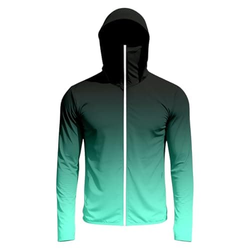 Duohropke Hooded Jacket Men's Sun Protection Sports Jacket Full Zip Windbreaker Running Coat with Thumb Holes UV Shirt Long Sleeve Rash Guard with Mask Travel Hoodie Sun Protection Shirt Training — view 3