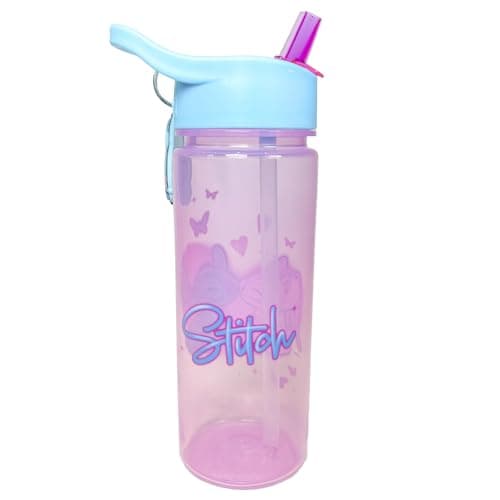 Disney Stitch and Angel 500ml Kids Water Bottles with Straw by Polar Gear - Lilo And Stitch Gifts For Girls - Back to School Supplies Girls Water Bottle - Stitch Water Bottle with Stitch Keyring Charm — view 2