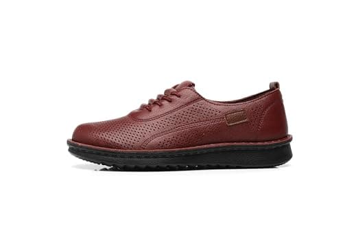 IVACHY Women's Comfort Walking Trainers, Breathable Perforated, Flat Platform Casual Work Shoes Wine Red — view 3