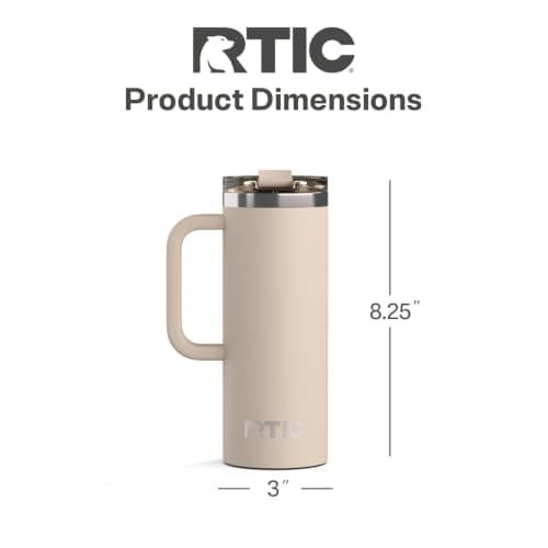 RTIC 20oz Road Trip Travel Mug with Lid and Handle, Ceramic Lined, Insulated, Stainless Steel, Metal, Double Wall Vacuum-Insulation, Portable Coffee, Tea Cup for Hot and Cold Drink, Beach — view 4