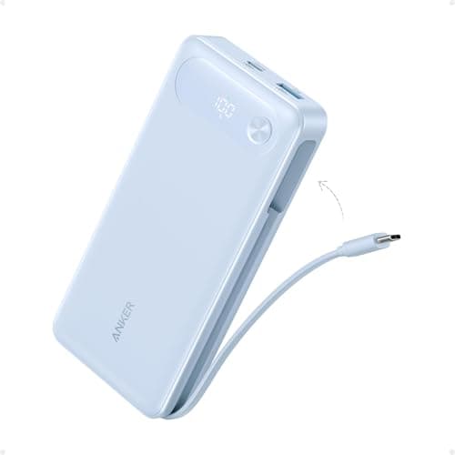 Anker Power Bank, 20,000mAh Portable Charger with Built-In USB-C Cable, 87W Max Fast Charging Battery Pack, 2 USB-C and 1 USB-A, For MacBook, iPhone 15 Series, Samsung, Switch, and More