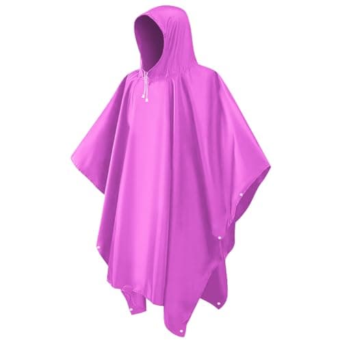 CHGANG Waterproof Poncho Adult, Reusable Rain Poncho Lightweight Waterproof Raincoat Emergency with Hood for Outdoor Hiking Camping Cycling Traveling (Pink)