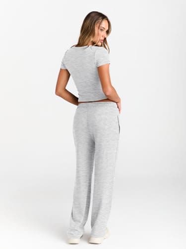 LILLUSORY 2 Piece Lounge Wear Sets for Women UK Summer Vacation Travel Outfit Airport Casual Elastic Waisted Wide Leg Trousers Co Ord Sets Dressly Capsule Wardrobe Clothing 2026 Oatmeal Grey XL — view 4