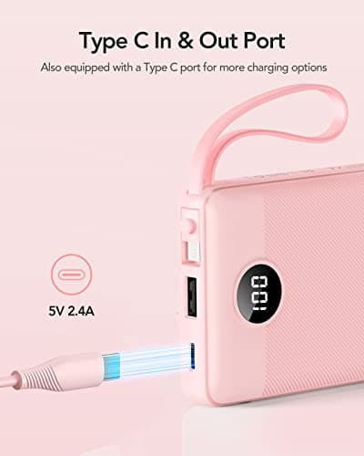 VRURC 10000mAh Power Bank With Built-in 4 Cables, Slim Portable Charger — view 6