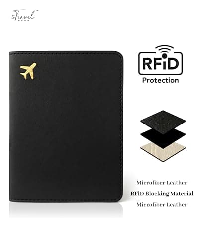 toTravelGear Passport Holder for Travel Essentials,RFID Blocking Passport Cover Case for Travel Accessories,Travel Wallet for Women Men, Black, 5.5 x 4 inches, Minimalist — view 3
