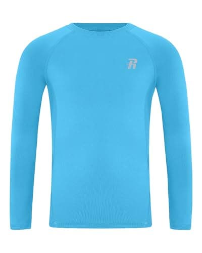 Runhit Kids Base Layer Long Sleeve Compression Shirt, Lightweight Moisture Wicking Thermal Top for Football Rugby Soccer and Gym for Boys, Sky Blue 9-10 Years