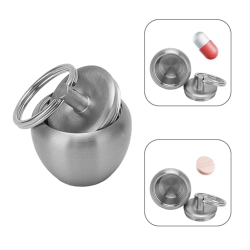 Lwuey Keyring Pill Holder, Stainless Steel Keychain Box Waterproof Round — view 3