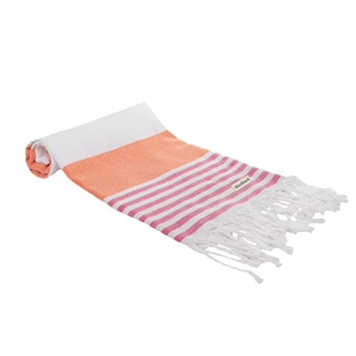 Blue Beach Turkish Towel - 100x180cm Large Turkish Hammam Peshtemal Towel - Super Absorbent, Quick Dry, Lightweight, Compact Towels for Swimming, Bath, Yoga Gym, Sauna and Travel (Orange, 1) — view 2