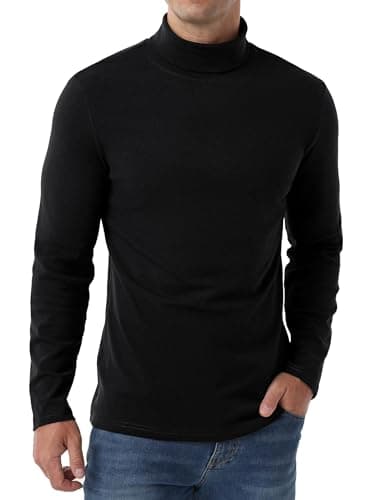 Hisir Men's Thermal Top, Long Sleeve Cotton Roll Neck Base Layer, Black, S — view 4