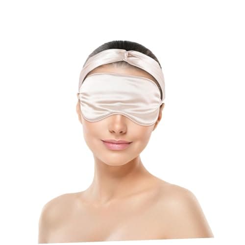 BIUDECO Silk Eye Mask Set with Blindfold, Hairband and Bag, Relieving Stress and Relaxing Muscles, for Travel and Sleep, Beige 3pcs Kit and Dry Eyes — view 5