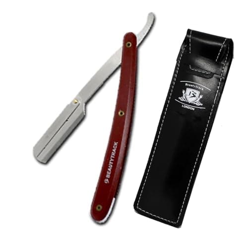 Multi Colour Cut Throat Razor Kit Light Weight Handle & Stainless Steel Professional Barber Razor, Premium Single Blade Straight Edge Razor, Moustache & Beard Shaper, Travel Pouch Included (Maroon)