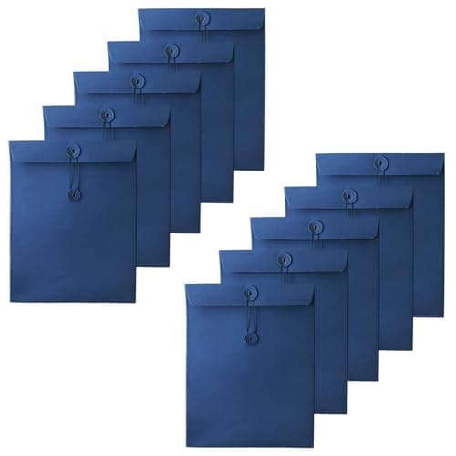 10 Pcs A4 Kraft Paper Envelopes File Folders with String Closure Portfolio Foolscap Paper Organiser Portable Project Pockets Document Wallet Storage Pouch Bills Receipt Bag for Office School Home
