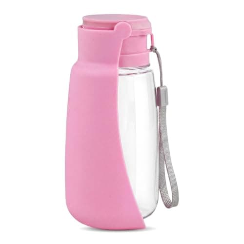 Portable Dog Water Bottle and Bowl, 500 ml Foldable Pet Water Dispenser for Food and Drink, Leak-Proof Dog Travel Water Bottle for Walking, Hiking and Travel Accessories, Blue (Pink)