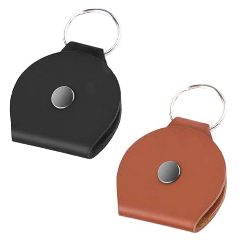 WLLHYF 2PCS Leather Keychain Ring Holder Slim Jewelry Travel Pouch Wedding Engagement Ceremony Ring Storage Box Ear Hook Flat Case Small Workout Gym Coin Bag Brown and Black