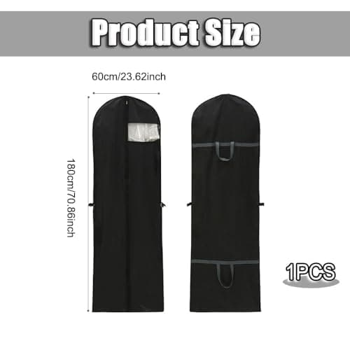 Dress Bag, Full Length Travel Suit Bag with Zipper, Gown Garment Bag Clothes Covers Long Translucent Waterproof Dustproof Protector Bags for Storage Travel -180cm×60 cm (Black) — view 2