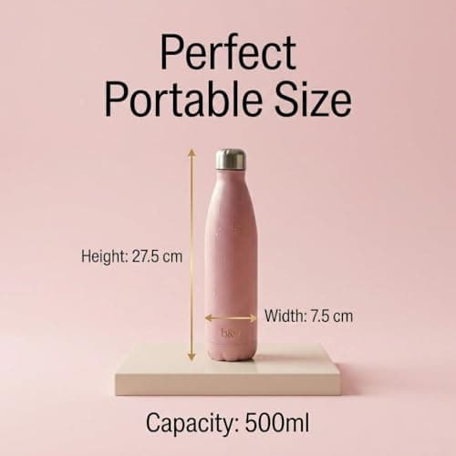 A2Z Stainless Steel Water Bottle 500ml Vacuum Insulated Flask Double Wall Leakproof Reusable Drinks Bottle for Hot & Cold Drinks Gym Travel 27x7cm 0.36kg Black Navy Pink Beige — view 3