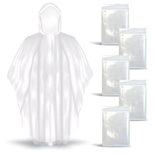 Rain Ponchos Disposable for Men Women, 5 Pcs Clear Family Pack Raincoats with Hood for Disney Travel, Emergency, Outdoors