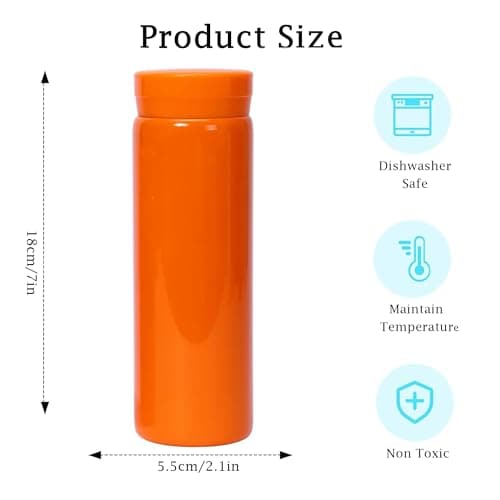 300ml Small Flask, Reusable Vacuum Insulated Stainless Steel Insulated Tumbler Water Bottle with Leakproof Lid for Hot & Cold Drinks, Portable Coffee Mug for Travel (Orange) — view 2
