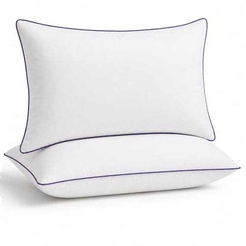 Extra Jumbo Bed Pillows Pair 20 x 30 Inch Soft Sleeping Pillow with Orthopedic Support Purple Piping for Side Back & Stomach Sleepers, White (Pack-2)