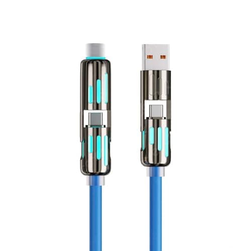 4 in 1 USB C 240W Charging Cord with Carry Pouch Type C to Adapter Built-in Breathing Light Indicator Universal Connectors for Smartphones Tablets and More Nylon (Sky Blue, 100x0.3x0.3cm)