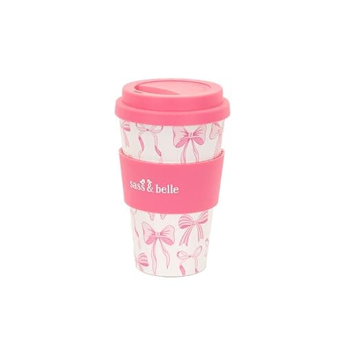 Sass & Belle Bow Travel Cup – Reusable Coffee Mug with Lid – Eco-Friendly Hot Drink Holder – Cute Sass and Belle Gift for Commuters, Students, or Home Use – 400ml