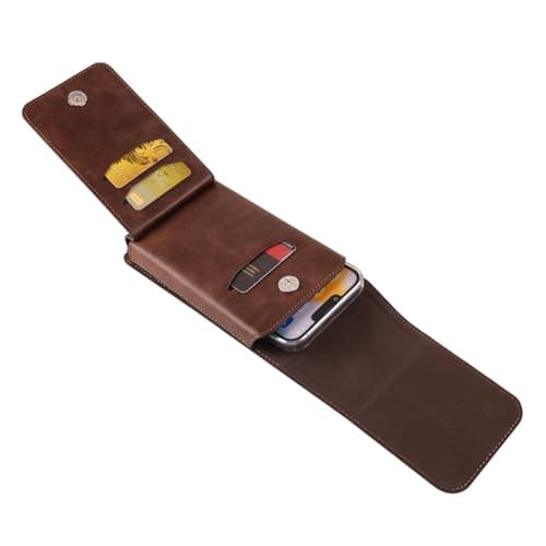 Leather Phone Waist Pack Mens Brown, Cell Phone Belt Clip Pouch, 7.2" Vertical Leather Smartphone Waist Bumbag Wallet with Belt Loop Card Holder Carrying Case Smartphone Sport Travel Purse — view 4