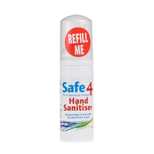 Safe4 Alcohol-Free Hand Sanitiser Foam – Kills 99.9% of Bacteria & Viruses – Fresh Eucalyptus – 50ml Travel Size