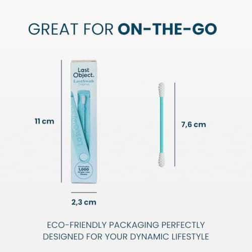 LastSwab Reusable Cotton Buds - Washable Silicone Ear Buds for Ear Cleaning - Eco-Friendly Reusable Ear Swabs & Ear Wax Remover - Zero Waste Alternative to Single-Use - Travel Case - Turquoise — view 3