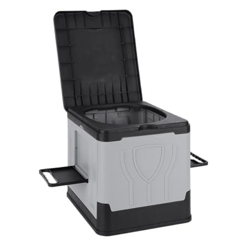 Folding Collapsible Toilet with Paper Holder & Lid Emergency Toilet Reusable for Camping Travel Outdoor Car RV & Emergency Use (Grey)
