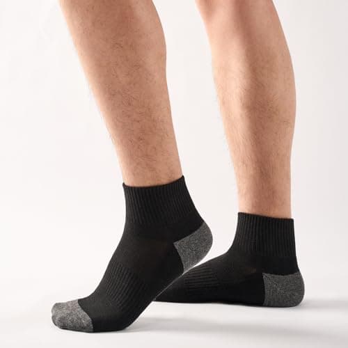 SukModen Compression Ankle Support Running Socks Men Women, 3 Pairs Quarter Bamboo Breathable Trainer Socks, Wicking Plantar Fasciitis Relief, Athletic for Sports Tennis Black Grey, 9-11 — view 5
