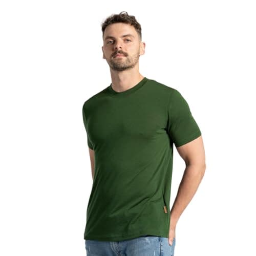 menique 100% Merino Shirt Mens Short Sleeve T Shirt, Lightweight Thermal Top Men, Base Layer, Wicking Breathable Undershirt Top, Crew Neck Tee for Outdoor Travel & Hiking, Dark Green, M