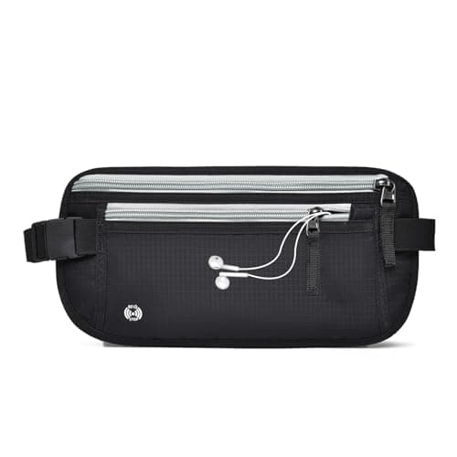 Travel Money Belt Secure RFID Blocking Money Belts for Travel Hidden Men Waterproof Undercover Travel Waist Bag Anti Theft Travel Wallet for Passport, Phone, Credit Cards & Cash, Dark Grey