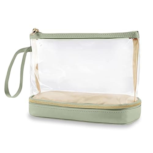 Aucuu Travel Makeup Bag, Transparent Cosmetic Bag, Waterproof Toiletry Bags, TSA Approved Toiletry Bags, Make Up Organizer for Toiletries Accessories, Brushes, for Women Girls
