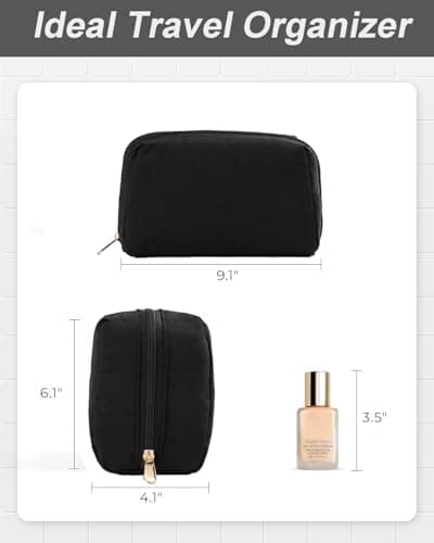 Makeup Bag Travel Cosmetic Bag,Large Capacity Makeup Organizer Case,Wide-Open Pouch Purse,Puffy Padded Make Up Bag for Women,Black — view 2