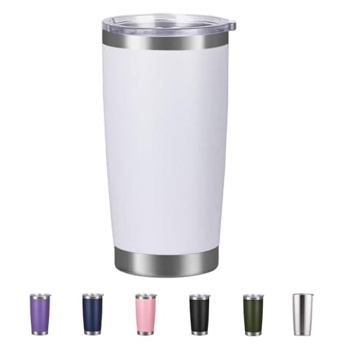 Shunshi Insulated Travel Tumbler with Leak-Proof Lid, 20oz Double-Wall Stainless Steel Mug - Keeps Hot/Cold 4/10H, Car Cup Holder Fit, BPA Free - Ideal for Coffee, Commute & Gifts (White)