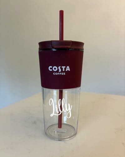 Personalised Costa Coffee Cup – 16oz Reusable Travel Mug with Custom Name – Eco-Friendly Cup with Lid & Straw — view 2